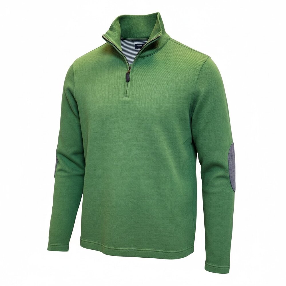 Banana Republic Men’s Green Quarter Zip Sweater 100% Cotton Elbow Patch Size M